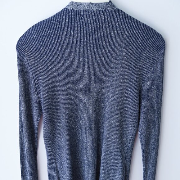 KASPER & COMPANY Blue Ribbed Mock Neck Top & Cardigan - Size P Medium - Picture 8 of 11